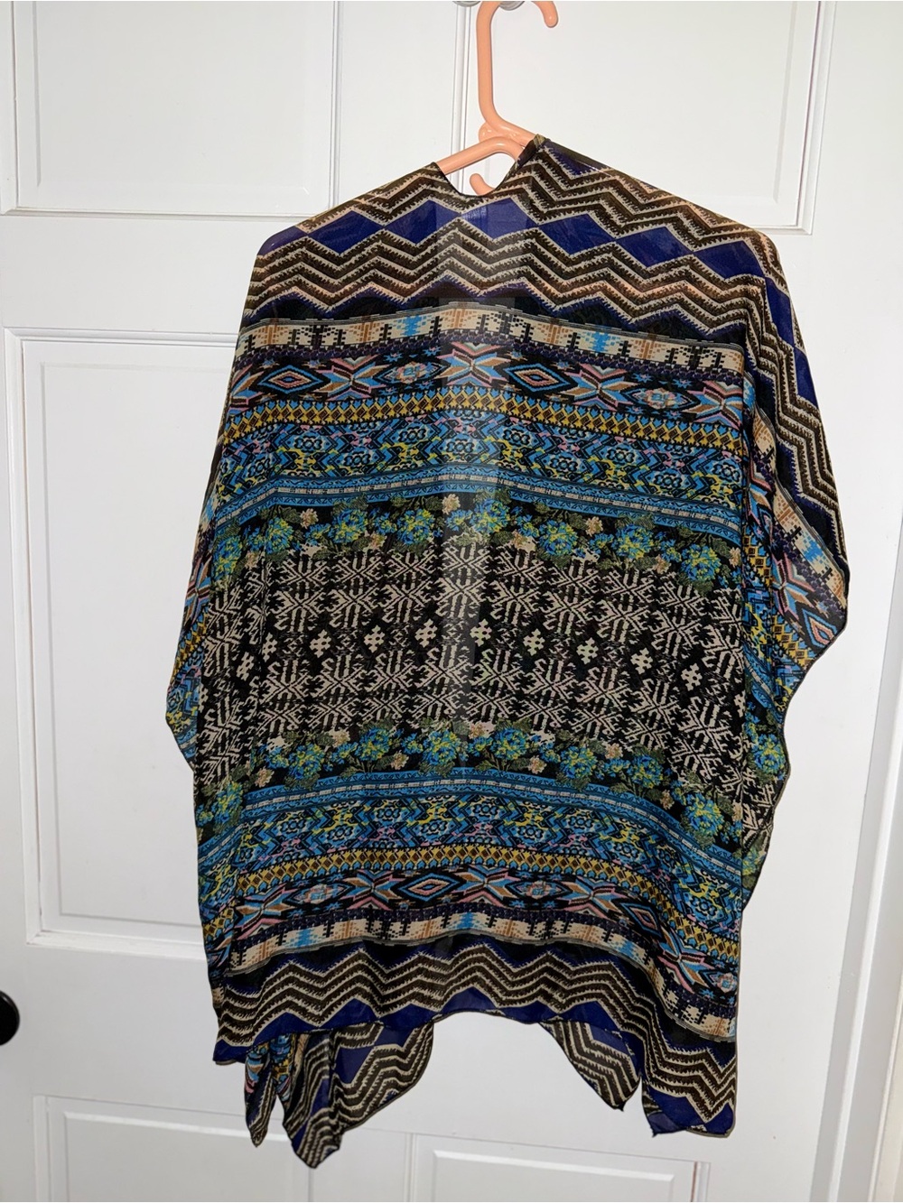 Boho Floral & Geometric Kimono Wrap - Black & Blue - Picture 3 of 5
